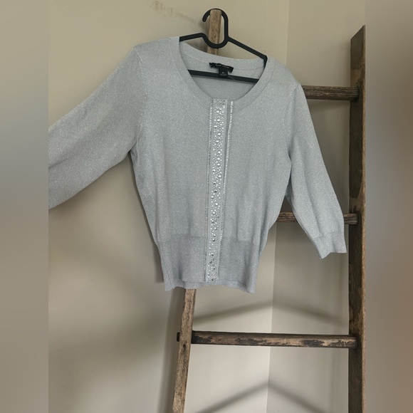NWOT White House Black Market Silver Embellished Cardigan - Picture 2 of 9